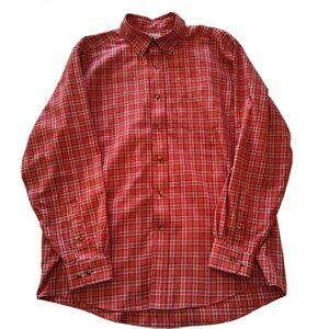 LL Bean Men's Orange Plaid Cotton Casual Shirt Slightly Fitted Large - Regular